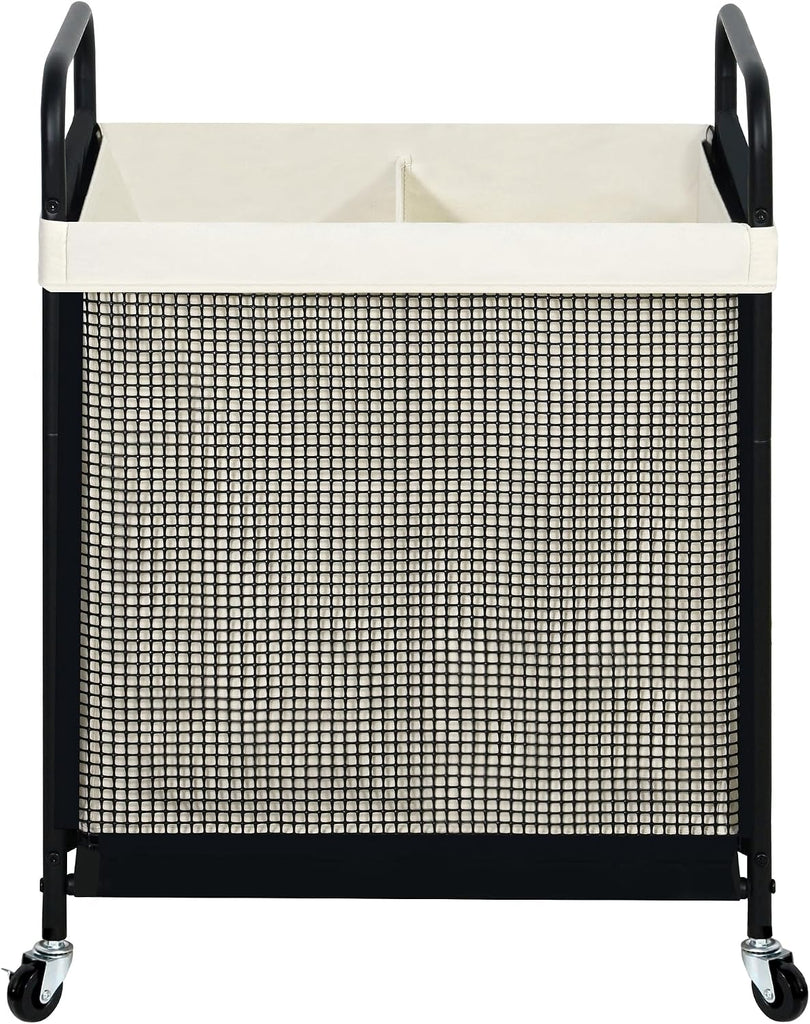 Laundry Hamper 2 Section, 100L Rolling Laundry Sorter Cart with Removable and Washable Liner Bag, Clothes Hamper with