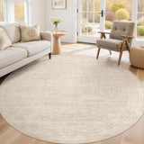 8ft Round Rug Living Room: Washable Large Vintage Neutral Area Rug Non-Slip Soft Stain Resistant Ind