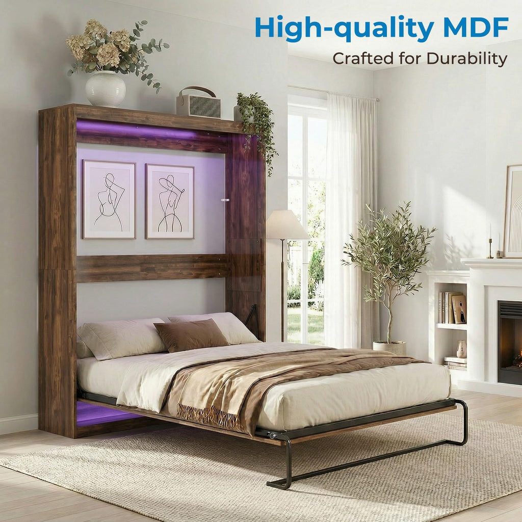 Queen Murphy Bed, Cabinet Wall Beds, Modern Vertical Murphy Chest Beds with Durable Gas-Lift, Space-Saving Hidden