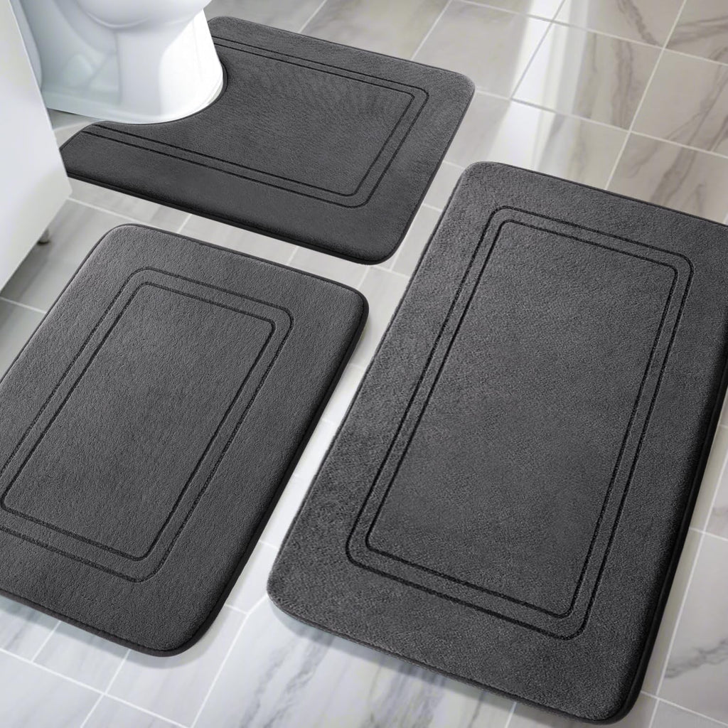Memory Foam Bath Mat Set, Non Slip Bath Mats , Super Soft and Water Absorbent Bath Rug Set, Machine Washable U Shape