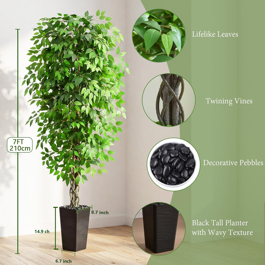 Artificial Ficus Tree 7FT, Realistic Tall Fake Plants Indoor