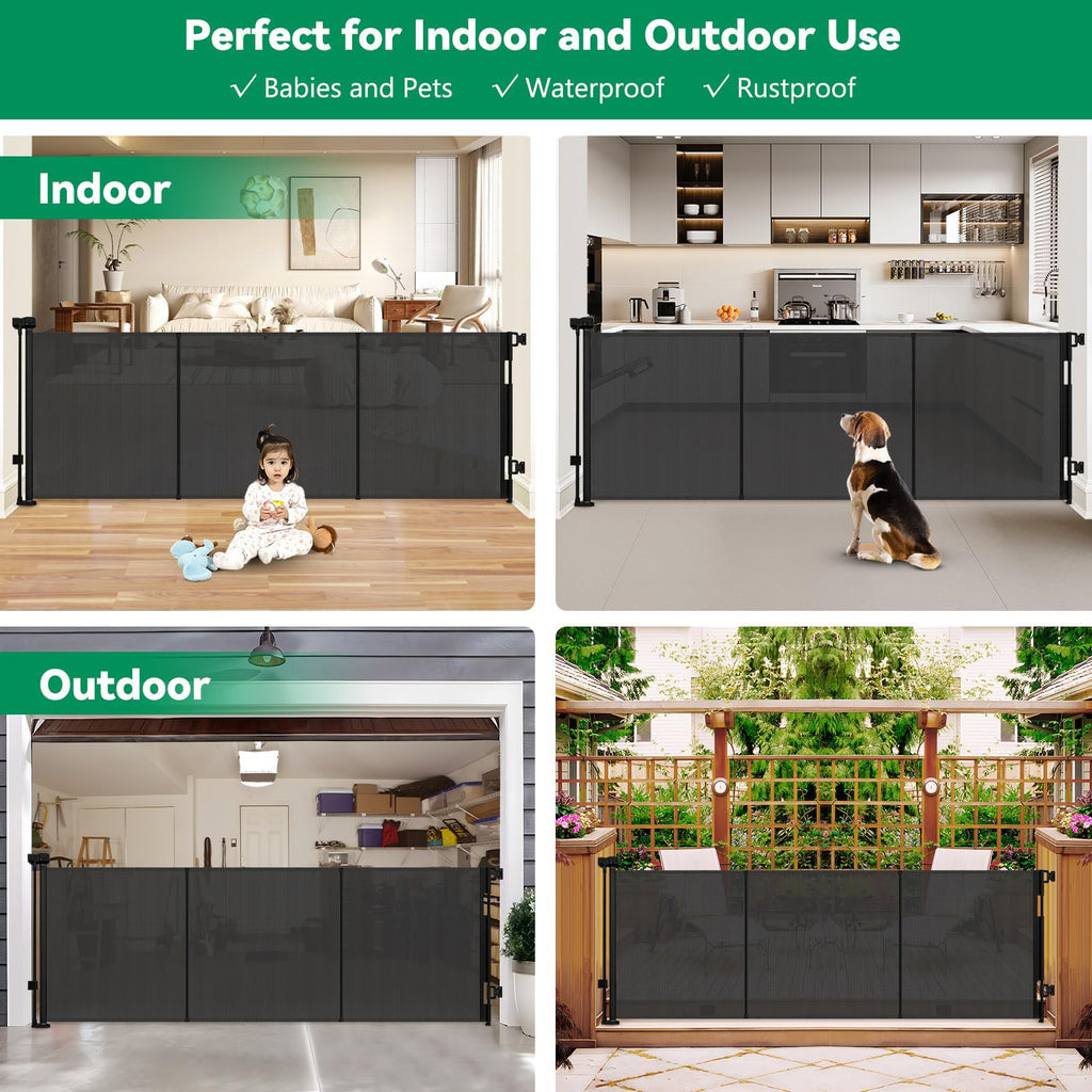 Reinforced 85" Wide Retractable Baby Gates Extra Wide Dog Gate, Black
