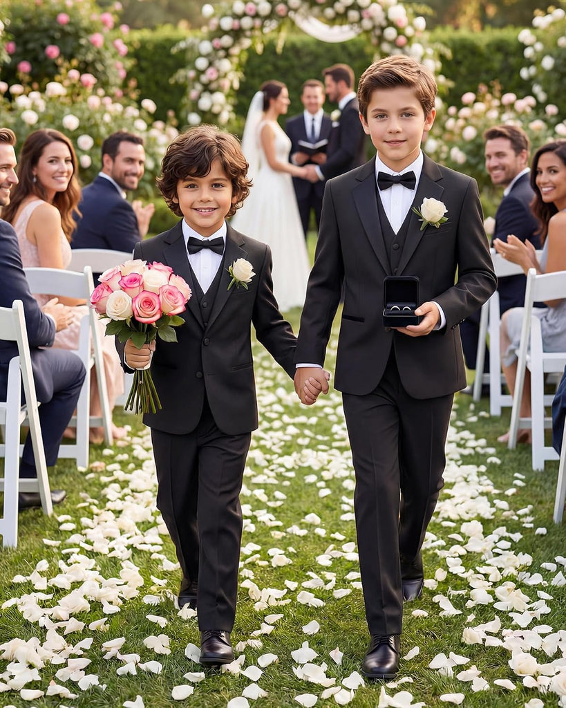 Boys Suits Piece Tuxedo Suit Set: Jacket, Pants, Shirt, Vest & Bow Tie for Kids Wedding Ring Bearer Party