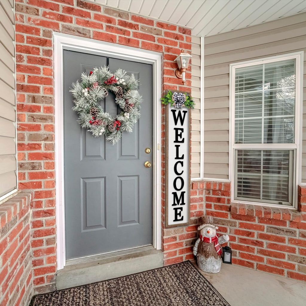 Outdoor Welcome Sign for Front Porch Standing 45"X9" Wood White