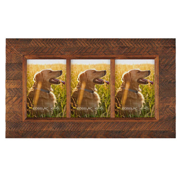 Collage Picture Frame 4x6 3 Openings, Rustic Brown Wood Plank Frames