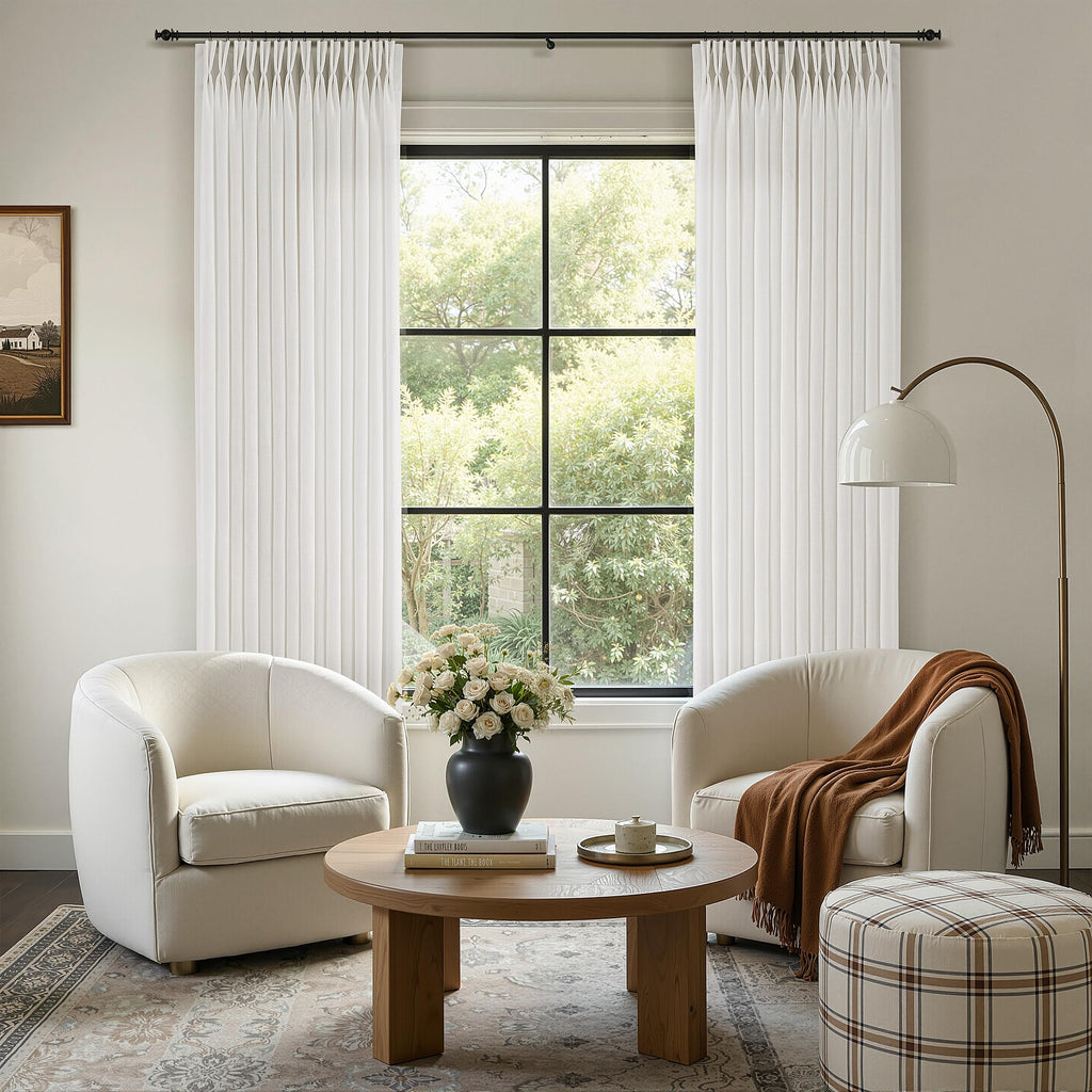 60 Inch Extra Wide Beige White Linen Pinch Pleated Curtains 102 Inches Long