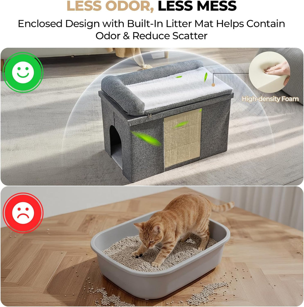 Cat Litter Box Enclosure Furniture, Hidden Litter Box with Cat Bed, Waterproof Odor Control Litter Box Cover, Dog