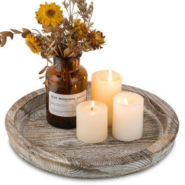 Round Wood Candle Holder Tray, Rustic Coffee Table Centerpiece Decor