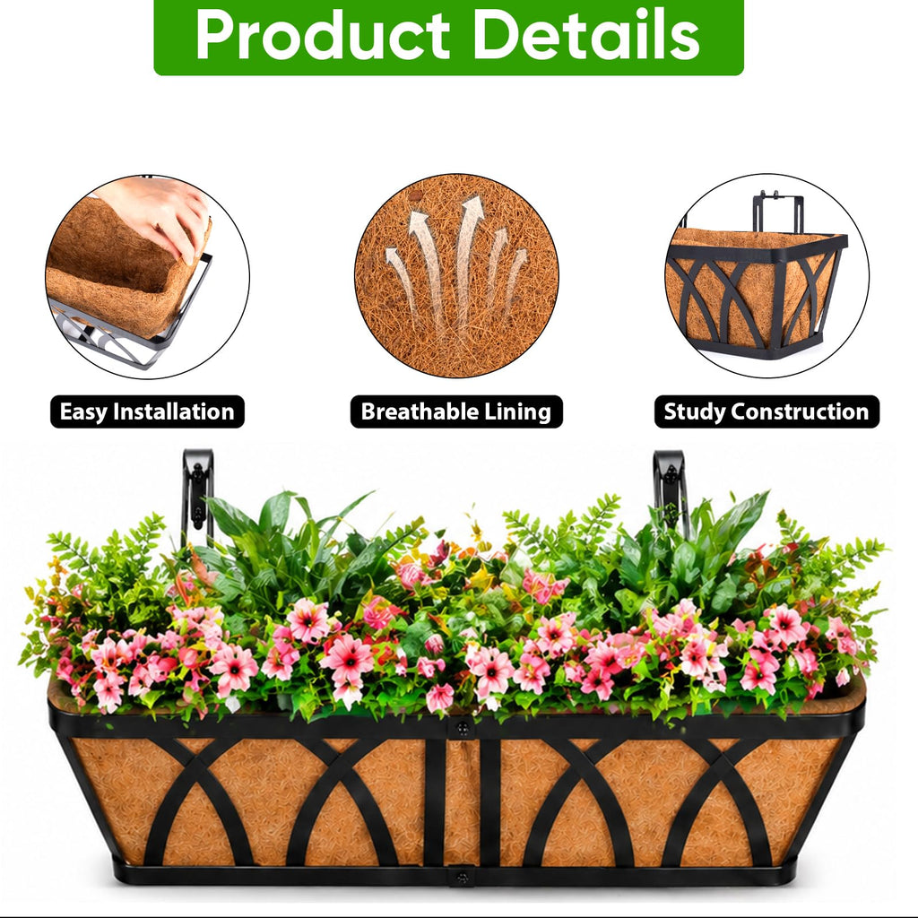 Deck Balcony Railing Planter Window Boxes - 3 Pack 24 Inch Planter Box, Balcony Planters Railing Hanging, Window