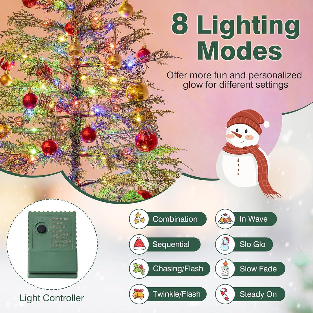 7.5 FT Pre-lit Artificial Christmas Tree Hinged Sparse Xmas Fir Tree with 500 LED Lights, 8 Modes, 725 Branch Tips
