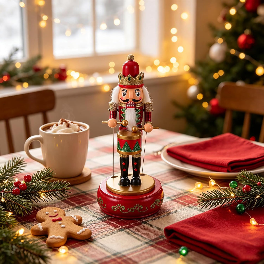 Xmas Wooden Nutcracker Music Box Figurine, Classic Christmas Decor