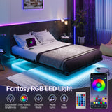 Full Modern Floating Bed Frame with Smart LED Lights, USB Charging Station, Sturdy Metal Platform