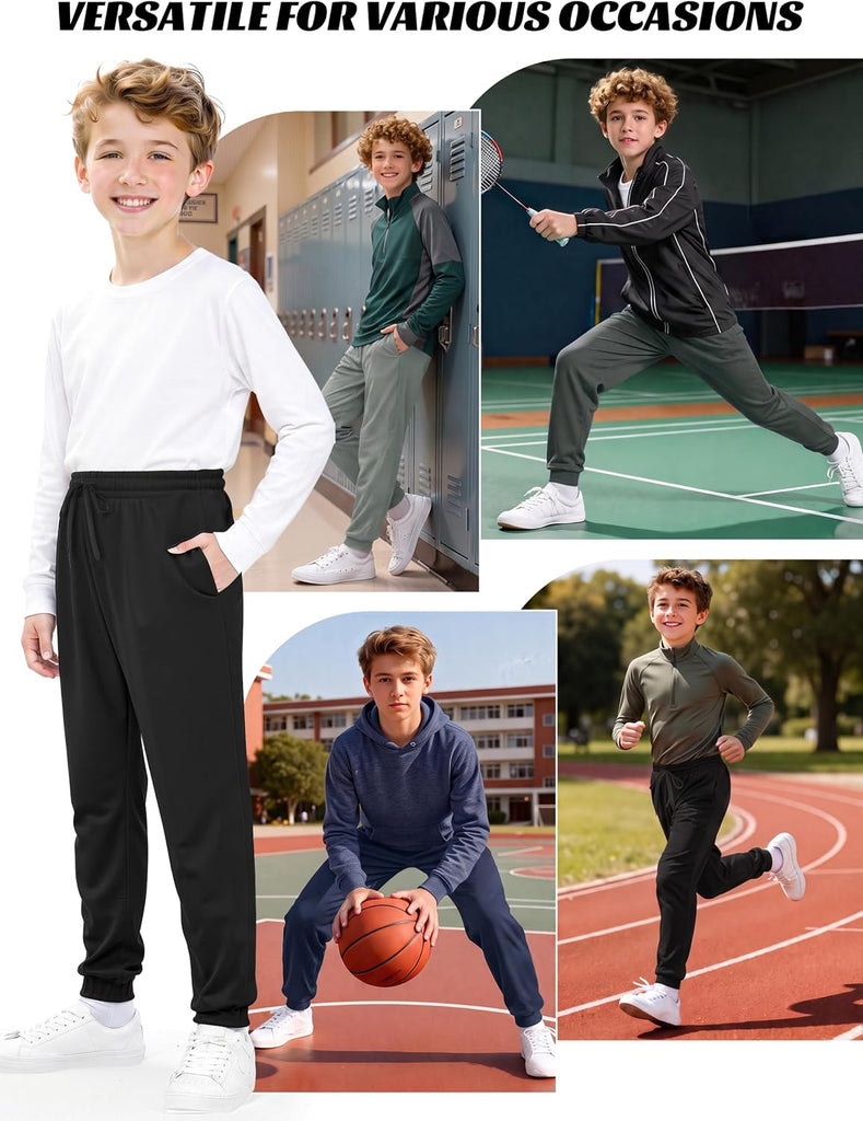 4 Pack Boys Mesh Athletic Pants Kids Lightweight Sweatpants Jogger