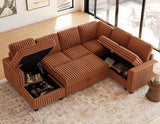 Belffin Corduroy Sleeper Sofa Bed with Storage Chaise Modular Sectional Sofa Couch with Pull Out Bed L Shaped