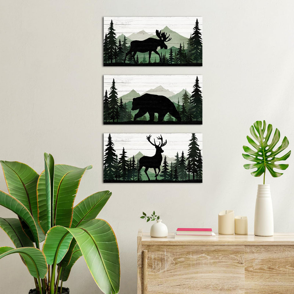 Moose Bear Deer Painting Cabin Decor Art Prints Rustic Hunting Themed Bathroom Decor Mountain Lodge Art Home Bedroom