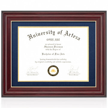 11x14 Diploma Frame, Dark Red, Blue Mat for 8.5x11