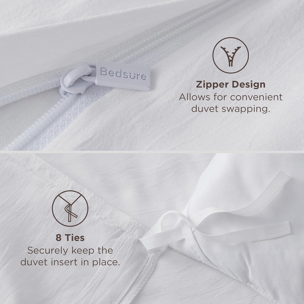 White Duvet Cover King - 3 Pieces Prewashed Cotton-Like Polyester Extra Soft Bedding Set, Includes 1 Duvet Cover