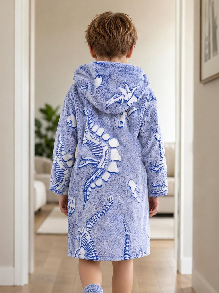 Boys Girls Robe Fleece Soft Hooded Bathrobes with Belt