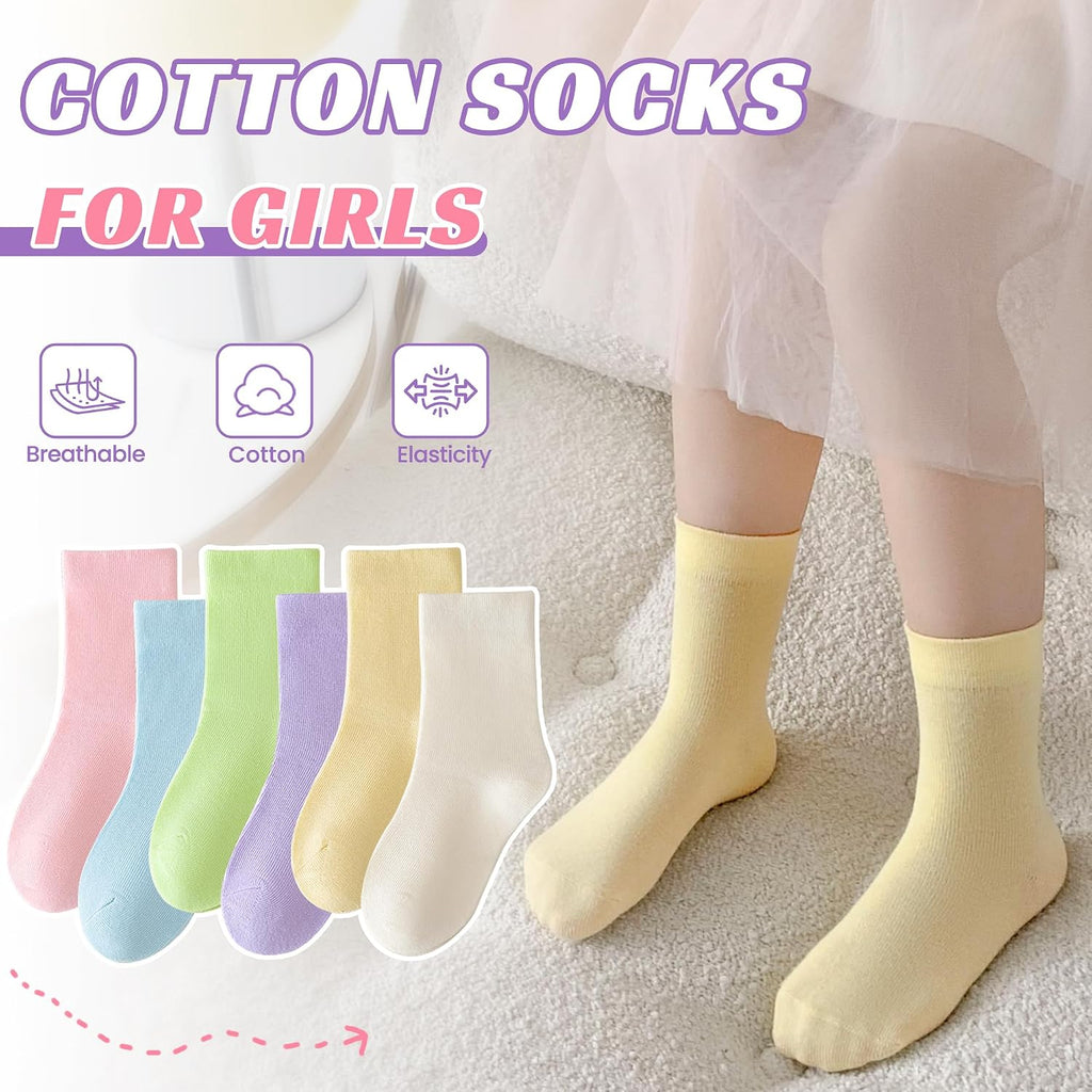 Girls Socks Little Kids Crew Socks Cotton Cute Youth Dress Socks 6 Pairs