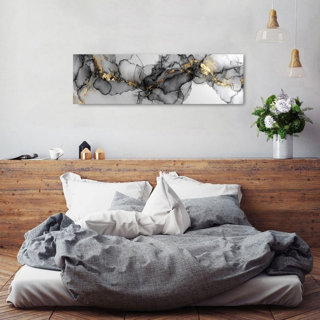 Abstract Black and Gold Wall Art Marble Wall Decor Minimalist Marble Ink Texture Canvas Prints Watercolor Fluid Line