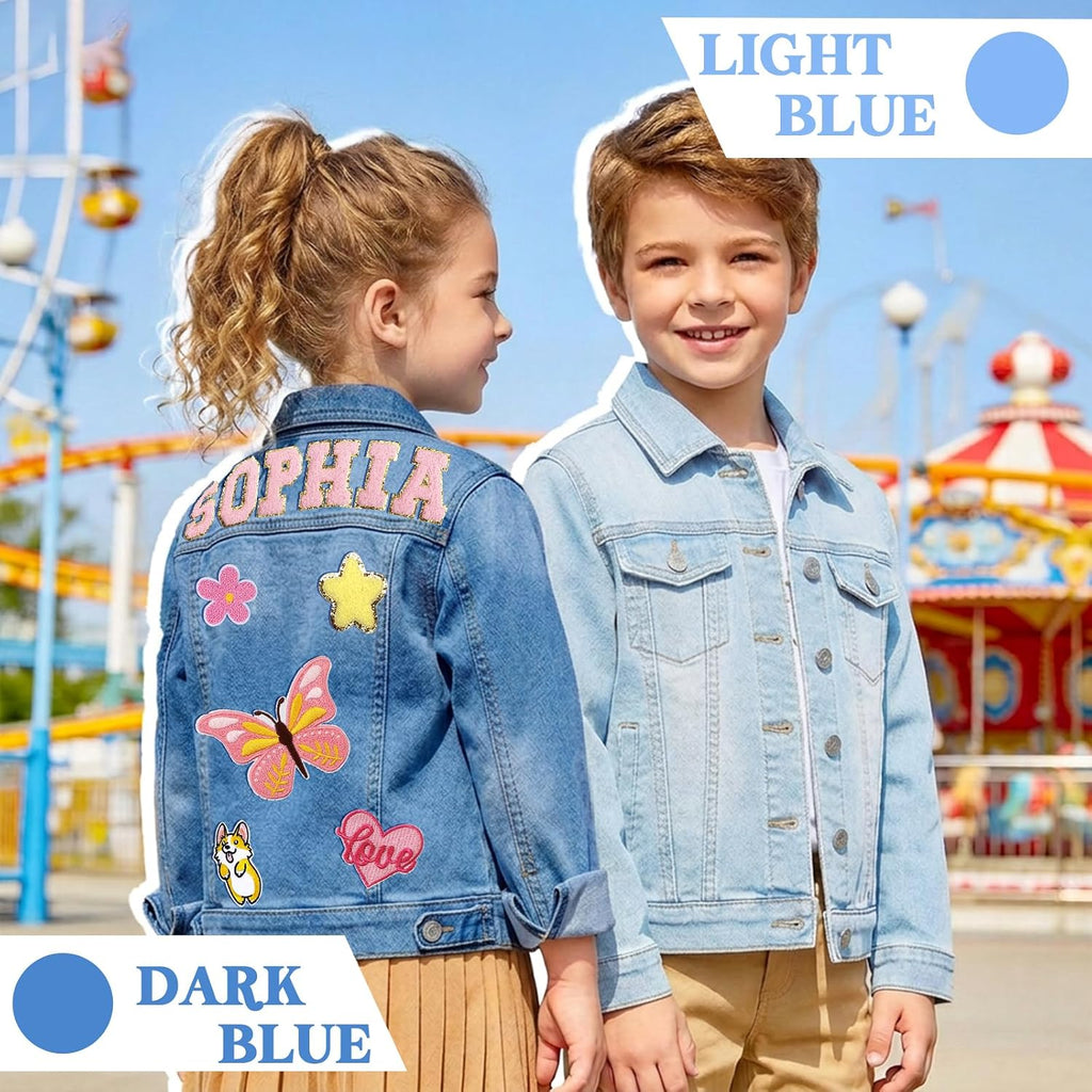 Personalized Kids Denim Jacket w Name & Patches, Custom Girls Jean Jacket