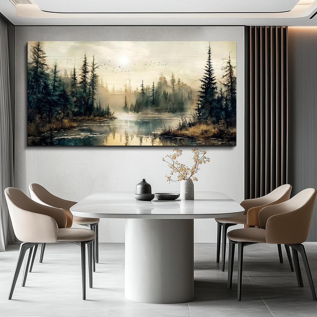 Canvas Wall Art Large Wall Decor Modern Office Wall Decorations Forest River Landscape Paintings Farmhouse Pictures