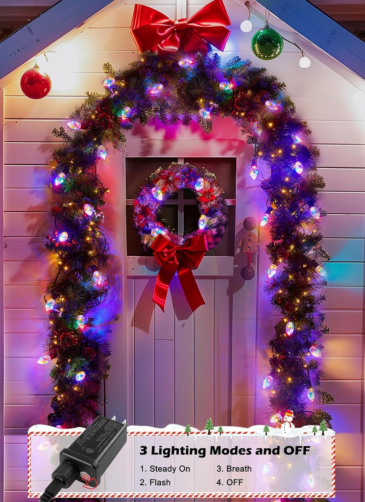 C9 LED Christmas Lights Outdoor, 45 Ft C9 String Lights with 40 Shatterproof LED Bulbs, 3 Light Mode, Connectable