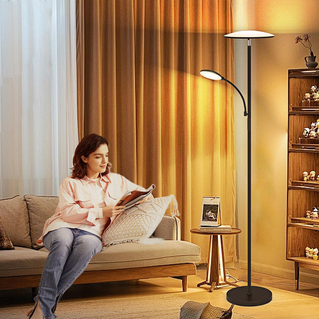Floor Lamp, Upgraded 42W 4500LM Super Bright LED Floor Lamp with Rotatable Reading Light, Touch Remote Control &