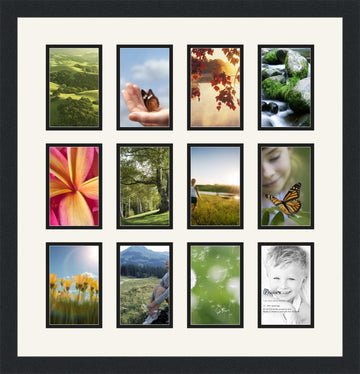 Collage Photo Frame Double Mat with 12-4x6 Openings and Satin Black Frame