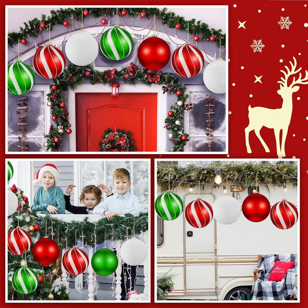Set of 8 Large Christmas Ball Ornaments 6" Shatterproof