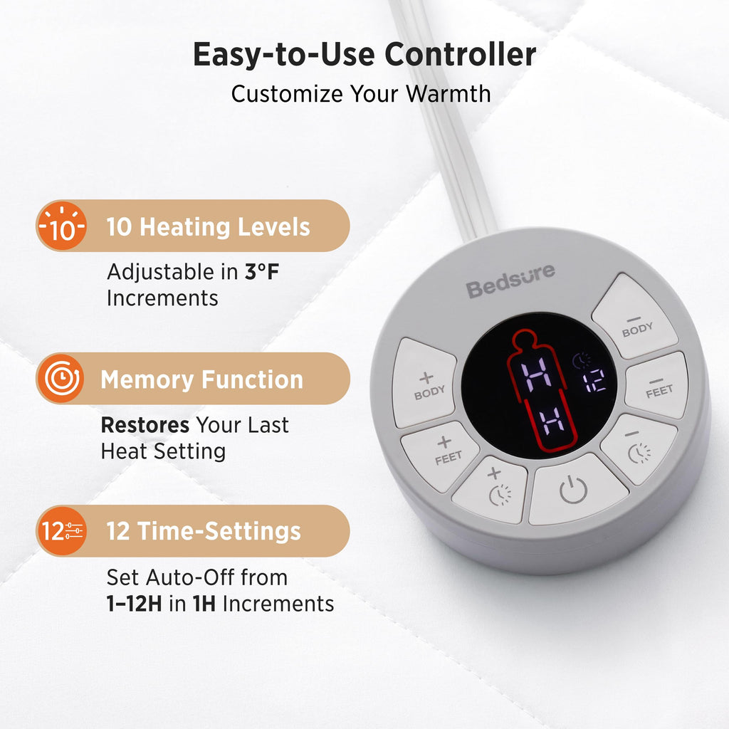 Multi-Zone Heated Mattress Pad Full, Memory Function, Bed Warmer