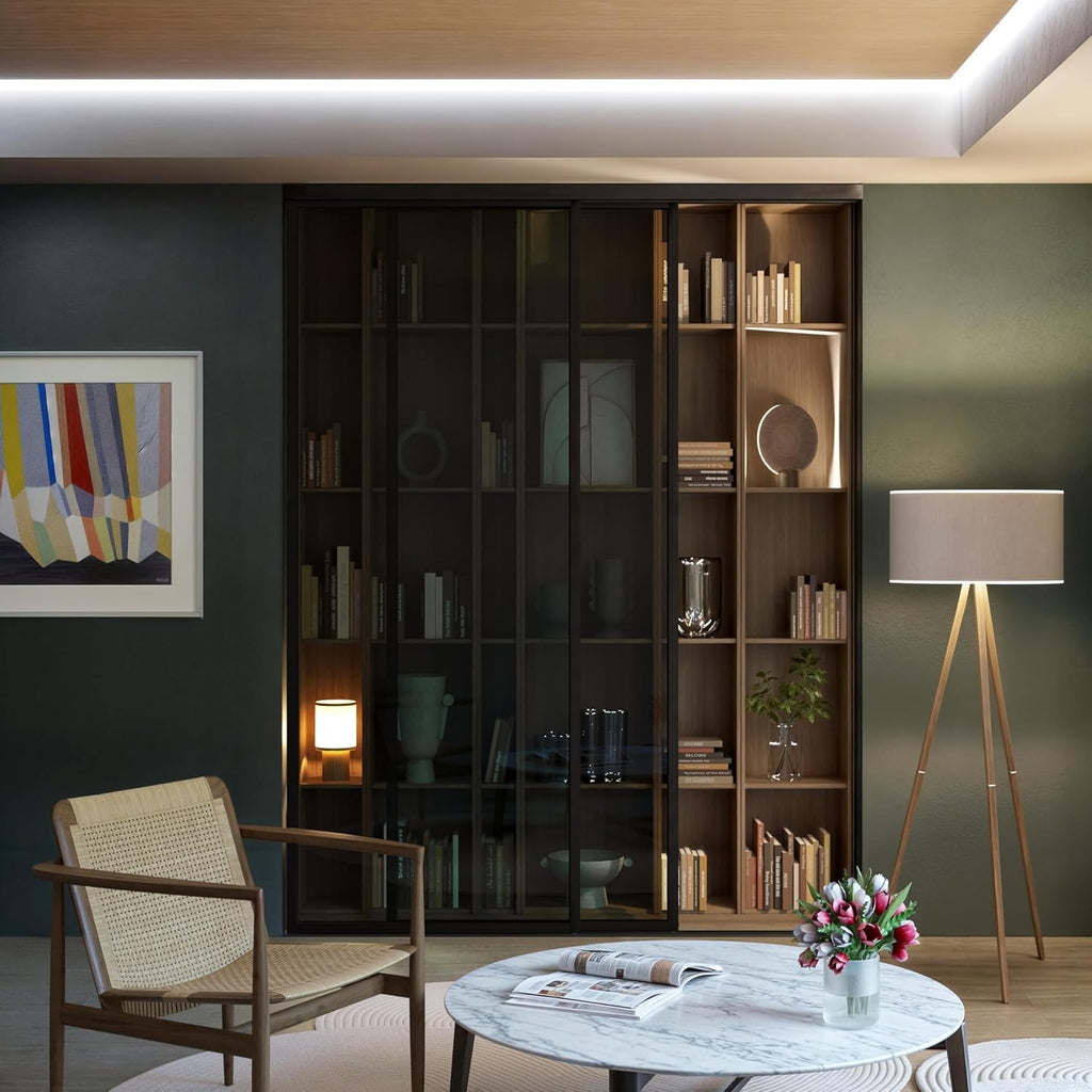 Glass Room Divider and Sliding Glass Closet Doors - Smoked Frosted Partition Wall - Clear, Smoked an