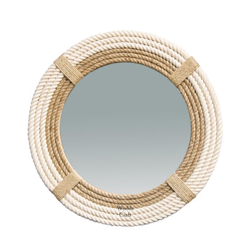 Nautical Hampton Round White Rope Mirror Twisted Rope Home Decor Art Wall Hanging Mirror Coastal Cotton Rope Mirror
