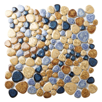 Glazed Blue Mosaic Ceramic Pebble Porcelain Tile Swimming Pool Bath Shower Wall Flooring Tile TSTGPT001 (5 Square