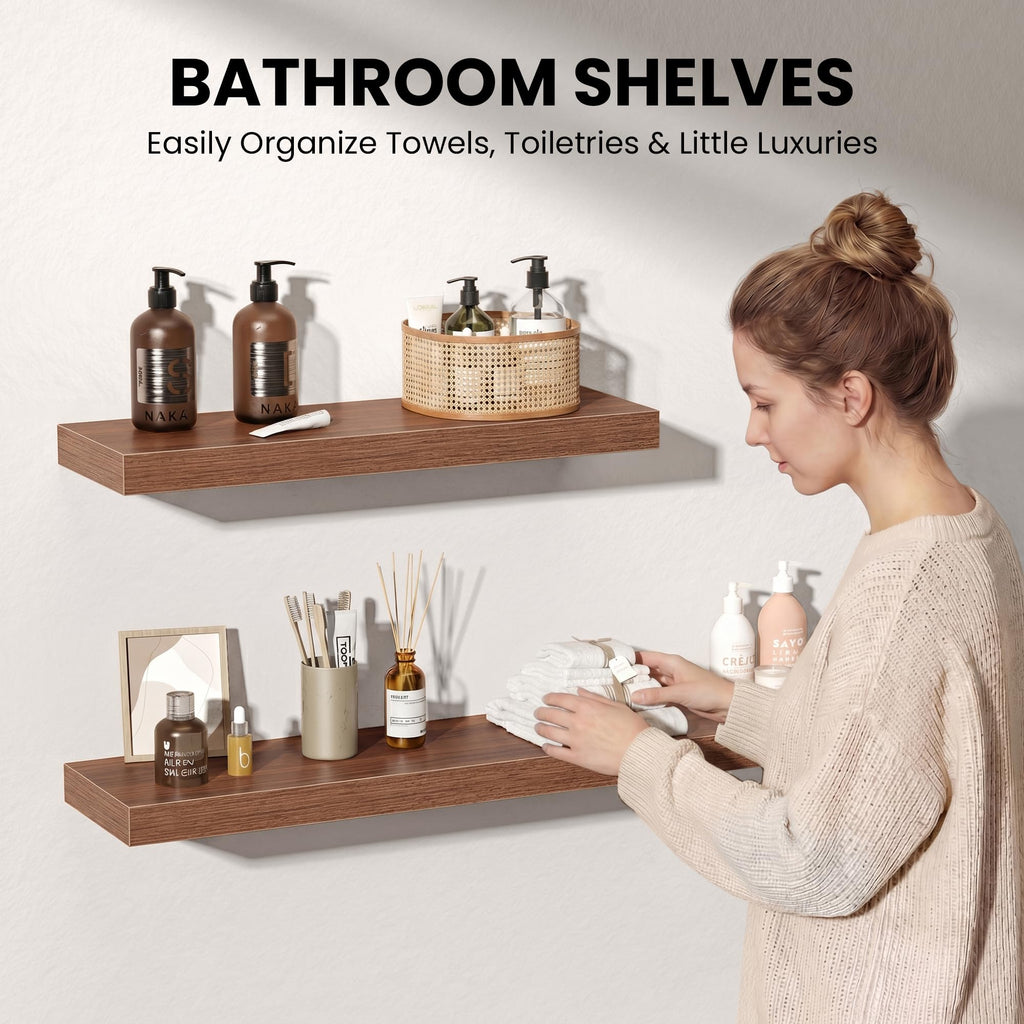 60Inch Long Floating Shelves, 8 Inch Deep Shelves |Living Room, Wall Mounted Wood Hanging Shelf with Invisible