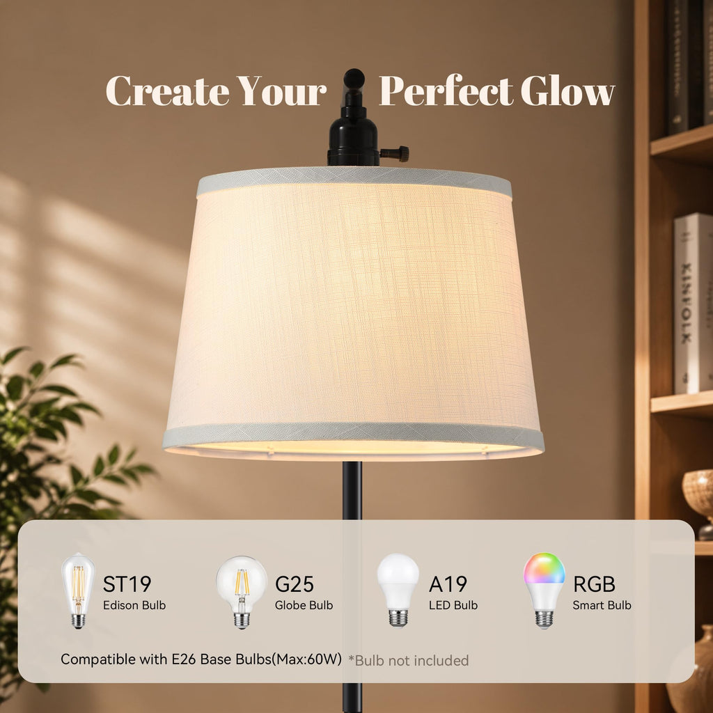 Floor Lamp with Table, 2-in-1 Side Table Floor Lamp with Linen Shade