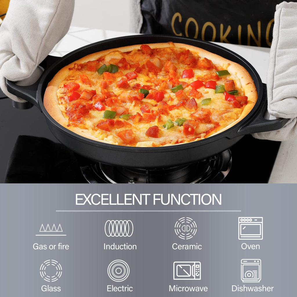 Cast Aluminum Griddle Pan for Stovetop with Lid - Lighter than Cast Iron Skillet, Round Frying Pans Nonstick Grill Pan