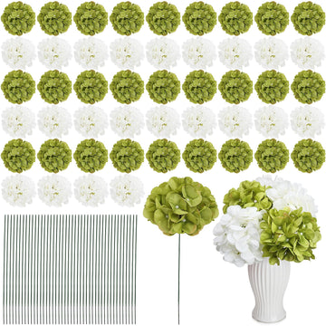 Green White Artificial Flower Silk Hydrangeas Bulk 104 PCS