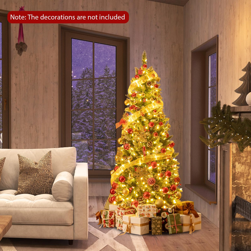 5ft Pre-Lit Pencil Christmas Tree with 250 LED Lights, Pine Cones