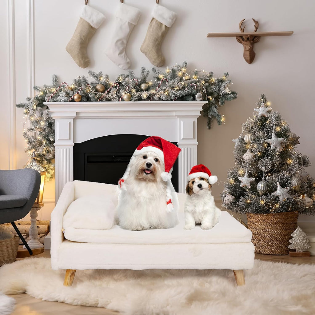 Elevated Cat Couch Sofa: Wooden Cat Bed Dog Chair with Bolster Cushion for Small Dogs Cute Pet Chaise Soft Cushion