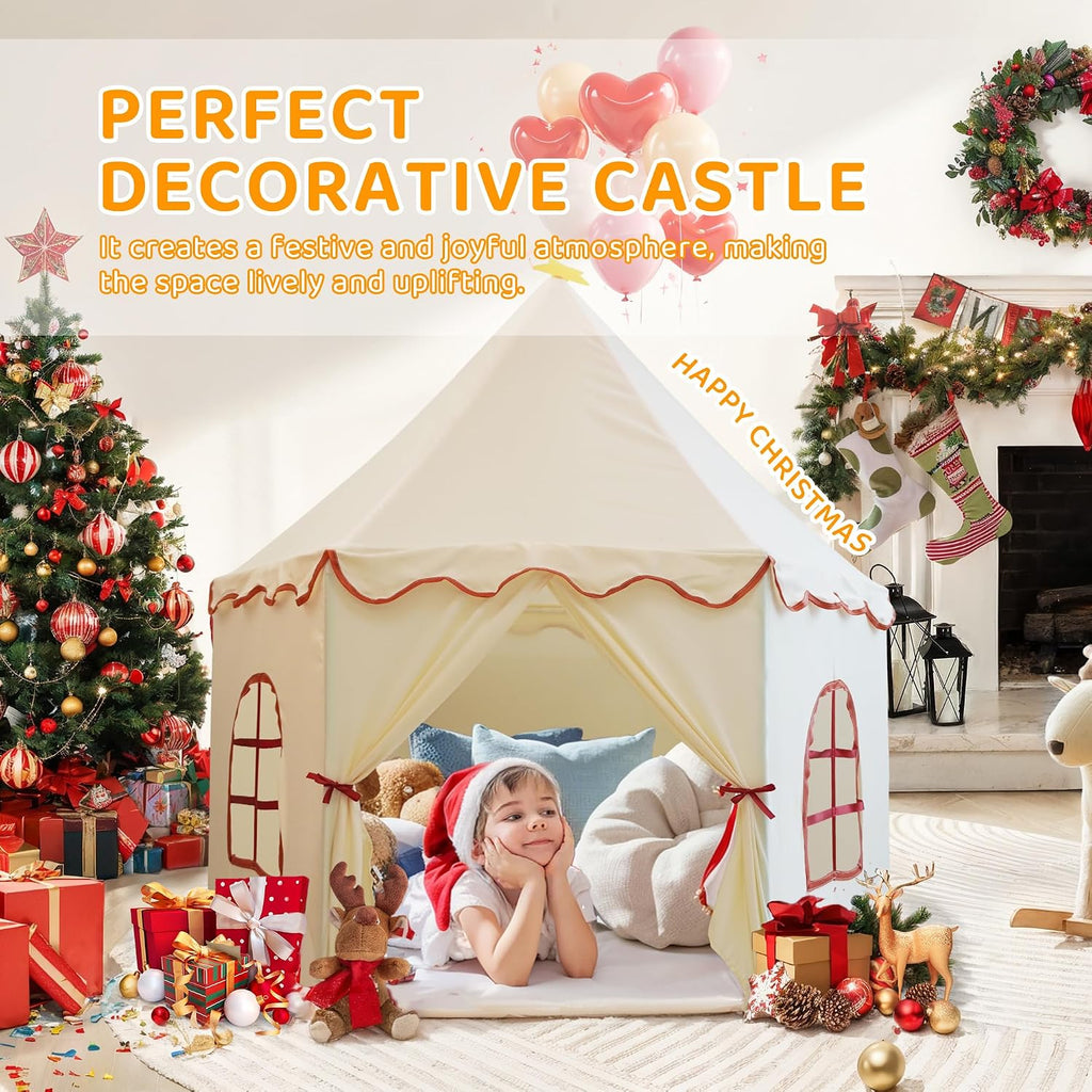 Large Girls Play Tent Princess, Kid Playhouse Christmas Birthday Gift Beige