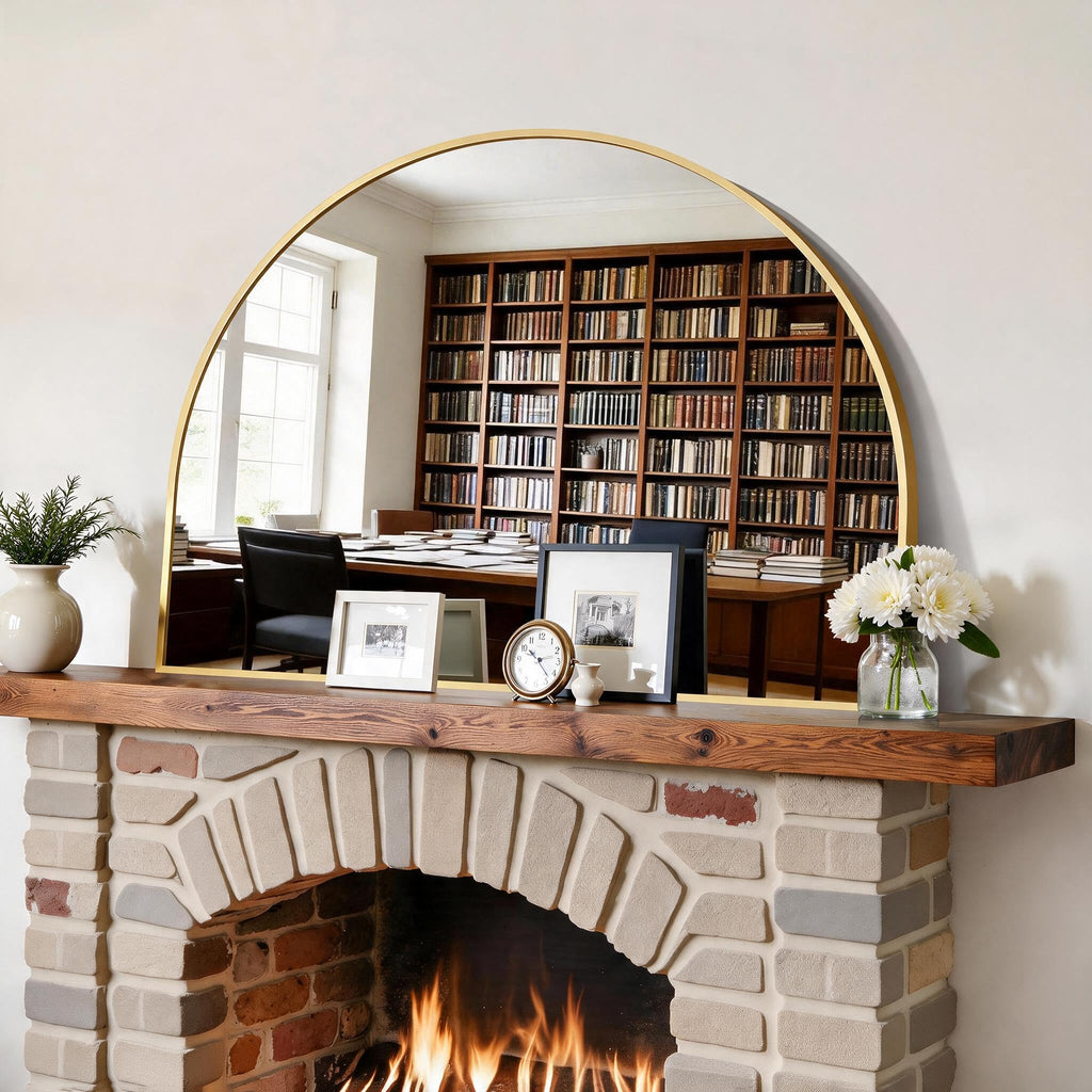 Arched Wall Mirror 40"x30", Gold Arched Mirror &Mantel