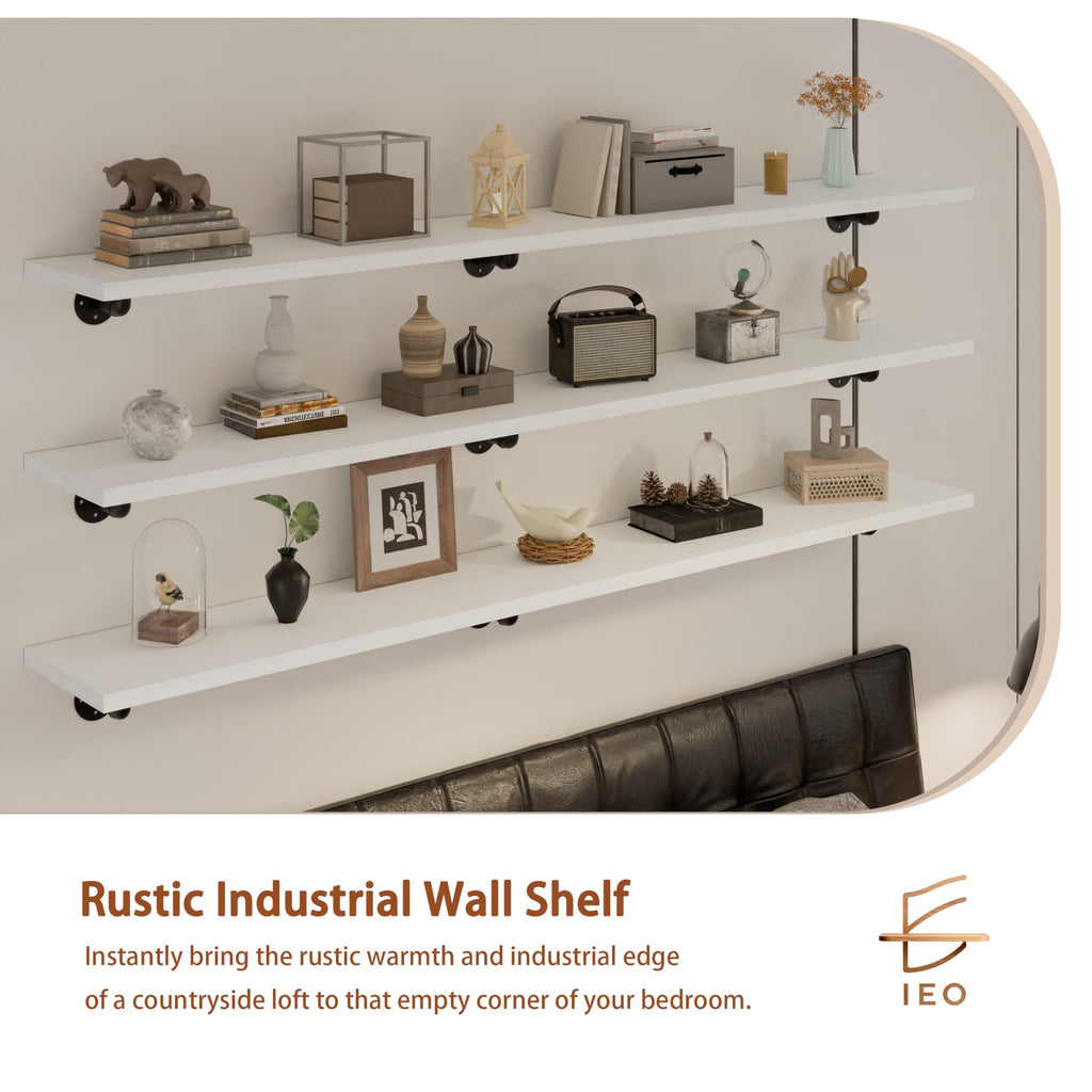 Industrial Pipe Shelving 60 Inch, 3-Tier White Wall Mounted Shelves