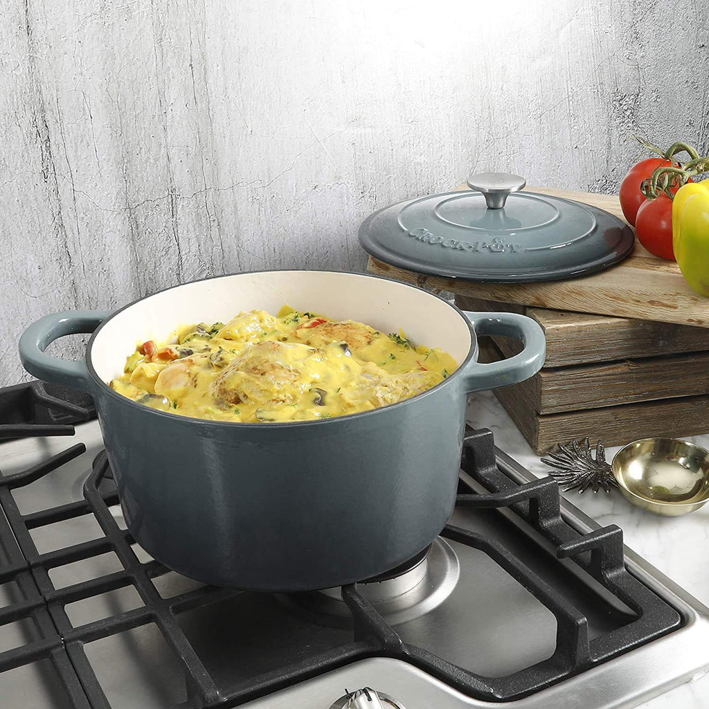 Artisan 7-Quart Round Enameled Cast Iron Dutch Oven - Slate Gray, Heavy-Duty Cookware for Slow Cooking, Baking