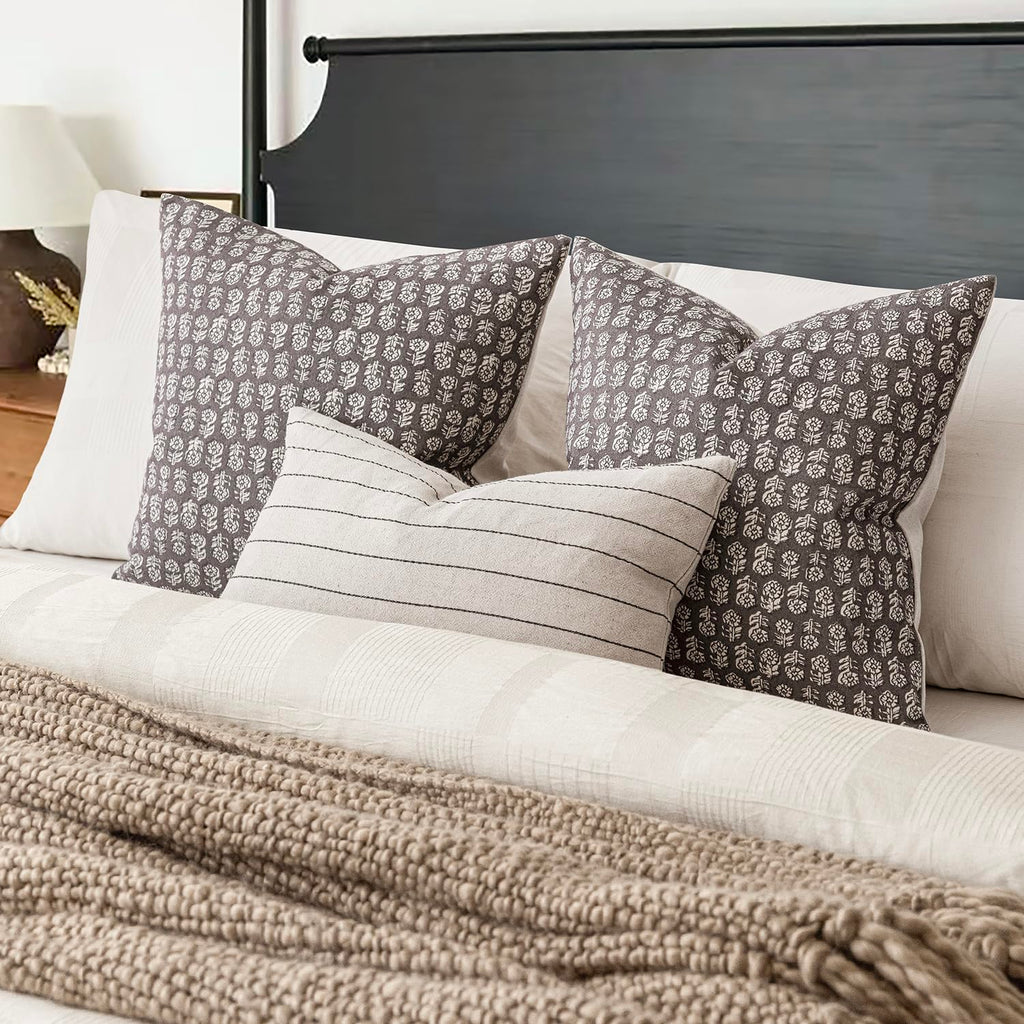 Decorative Floral Print Throw Pillow Covers 24×24 Rustic Gray
