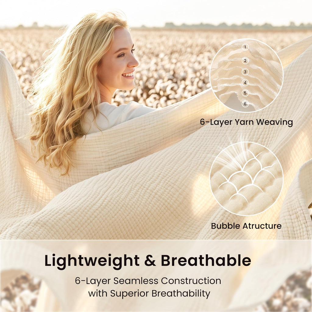 100% Cotton Muslin Blanket King Size for Bed, Beige