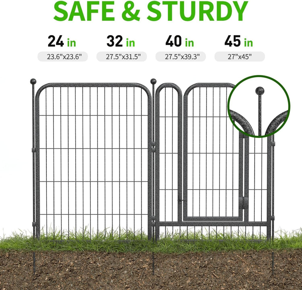 Decorative Garden Metal Fence 31.4ft (L)×24in (H) with 14 Panels 2 Gate Outdoor, No Dig Rustproof Wire, Animal