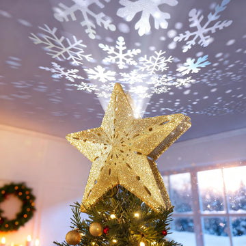 Christmas Tree Topper Lighted Star with Snowflake Projector, Gold