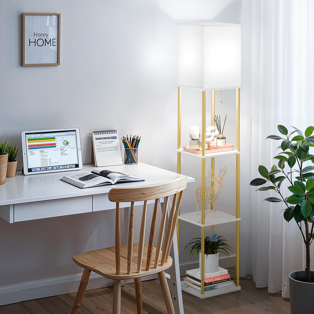 Floor Lamp with Shelves, 3-Tier Square Modern Shelf Lamp
