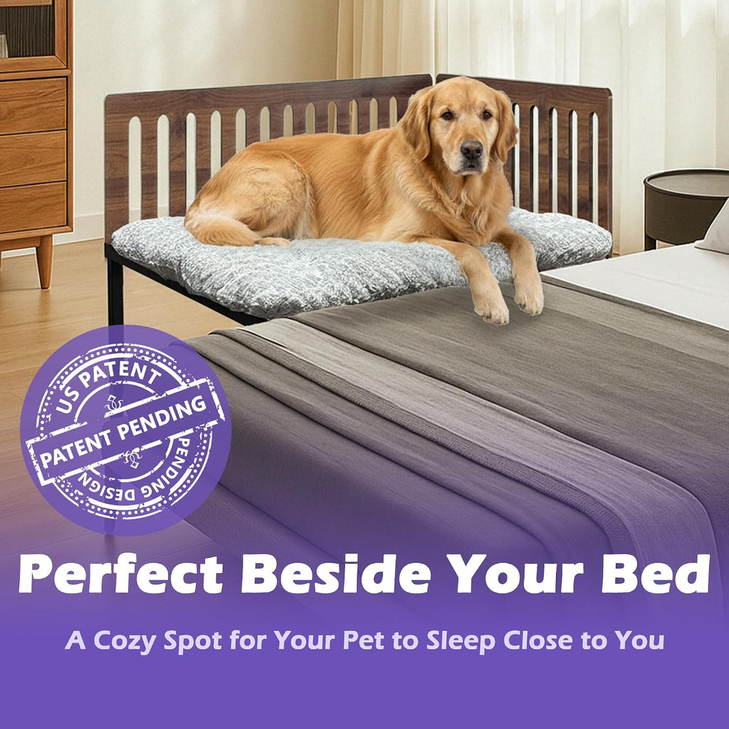 Beside Dog Bed, 2 Panel Adjustable Height Dog Bunk Beds, Metal Dogs Bed Frame with Cushion, X-Large
